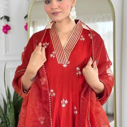 Moda Rapido Women Ethnic Motifs Embroidered Regular Kurta with Trousers & With Dupatta image 5