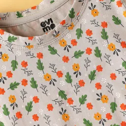 Evimo Single Jersey Half Sleeves Tops with Floral Print - Grey image 3