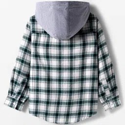 Pine Kids Cotton Woven Full Sleeves Brushed Hooded Shirt With Checks - Green image 3