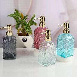 Kookee Pink 2 Pieces Textured Glass Soap Dispenser-picture-42