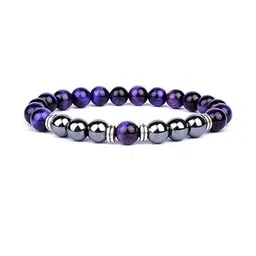 EDMIRIA Unisex Purple Tiger Eye & Hematite Beads Elasticated Slip-On Bracelet-image-49