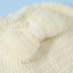 Funkrafts Woollen Bow Applique Detailed Handmade Knitted Beanie Cap - Off White image 5