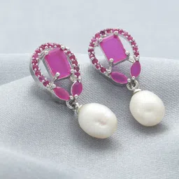 Sri Jagdamba Pearls Dealer Jaanvi Silver Plated Pearl Studded Contemporary Studs-picture-18