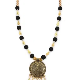 AKSHARA Black Long Brass Pendent Handcrafted Necklace image 2