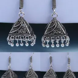 NVR Silver Oxidized Jhumki Earrings Set of 3-picture-48