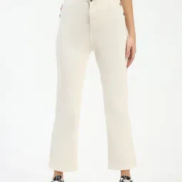 MADAME Off White Cotton Straight Fit Mid Rise Jeans-picture-31