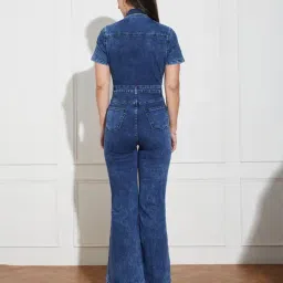 Miss Chase Navy Blue Denim Solid Jumpsuit image 2