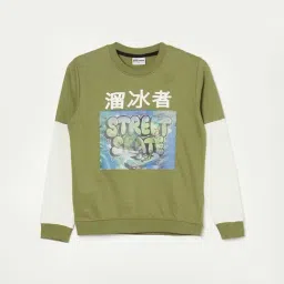 Fame Forever By Lifestyle Olive Cotton Regular Fit Printed Sweatshirt-image-13