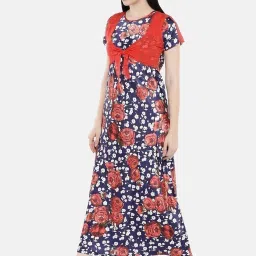 Sweet Dreams Navy & Red Floral Print Nighty image 3