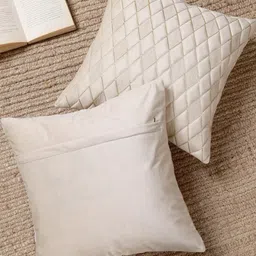 TANLOOMS Set Of 2 Cream Velvet Square Cushion Covers image 4