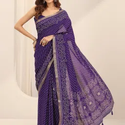 Libas Purple Bandhani Saree With Unstitched Blouse image 1