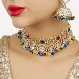 Zaveri Pearls Multicolor Cluster Beads Stones Austrian Diamonds Necklace & Earring Set-ZPFK18091-picture-30