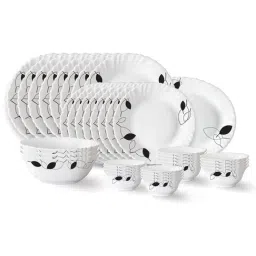 Larah by Borosil Shadow Fluted White Opalware 36 Pieces Dinner Set-image-98