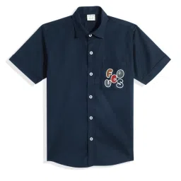 Cavio Boys Navy Cotton Printed Comfort Fit Shirt image 1