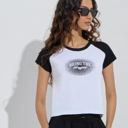 studiofit women Studiofit by Westside White Text Patterned Cotton-Blend T-Shirt image 1