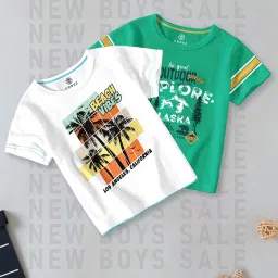 Codez Kids White & Green Printed T-Shirt (Pack Of 2) image 1