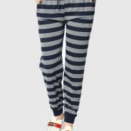 Vimal Jonney Navy Blue Stripes Print Track Pants image 1