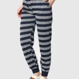 Vimal Jonney Navy Blue Stripes Print Track Pants image 3