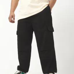 Bewakoof Black Twill Relaxed Fit Solid Plus Size Joggers image 1