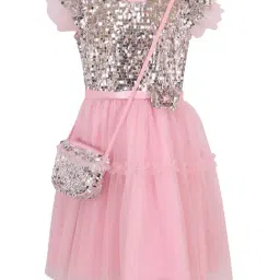 Cutecumber Kids Pink Embellished Dress with Sling Bag-picture-12