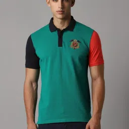 Louis Philippe Green Slim Fit Colour Block Polo T-Shirt image 1