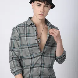 VASTRADO Core Fashion Grey Regular Fit Checks Shirt image 1