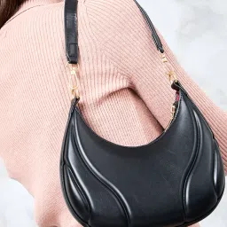 Styli Black Textured Hobo Bag image 1