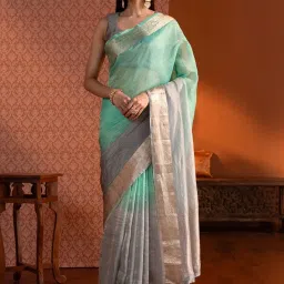 Taneira Green & Grey Woven Saree With Unstitched Blouse image 1