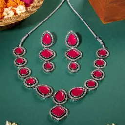 Zaveri Pearls Pink Dazzling Stones Antique Silver Plated Necklace & Earring Set-ZPFK18097-picture-36