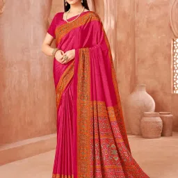 Saree Mall Pink Crepe Self Saree with Blouse Piece image 1