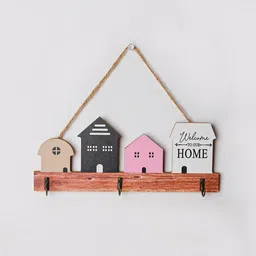 MARKET99 Brown & Pink Printed Hanging 3 Hook Wooden Key Holder-picture-31