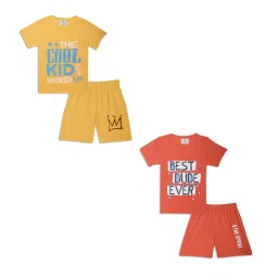 Vimal Jonney Kids Yellow & Rust Printed T-Shirt Set image 1