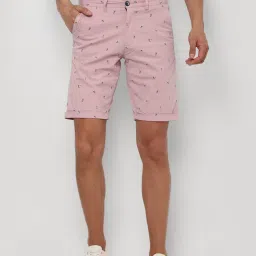 Louis Philippe Pink Cotton Slim Fit Printed Shorts image 1