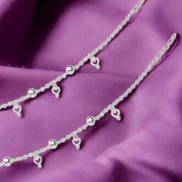 Taraash 925 Sterling Silver CZ Heart Charm Beaded Anklet for Women-picture-3