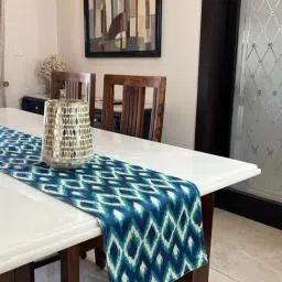 Bells & Whistles Kasuri Teal Cotton Ikat Table Runner image 3