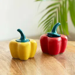 ExclusiveLane Yellow & Red Ceramic Bell Peppers Storage Containers - Set of 2 image 1