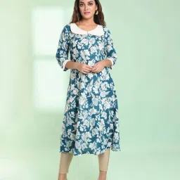 CHARUKRITI Blue Printed A Line Kurta image 1