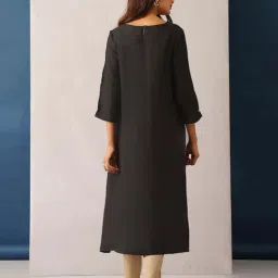 Jaypore Black Kantha Embroidered Straight Fit Kurta image 2