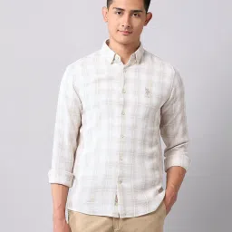 U.S. Polo Assn. Denim Co. White & Beige Cotton Regular Fit Chequered Shirt image 1