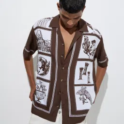 nuon men Nuon by Westside Dark Brown Printed Relaxed-Fit Shirt image 1