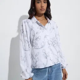 LOV by Westside White Floral Embroidered Shirt image 1
