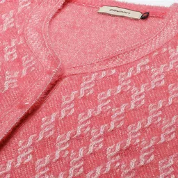Cayman Women Pink & White Self Design Woollen Cardigan image 2