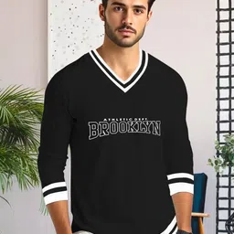 THE BEETEL HOUSE Men Typography Striped V-Neck Monochrome Pockets T-shirt-image-56
