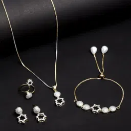 Zeneme White Gold Toned Alloy Gold Plated Studded Jewellery Set-image-57