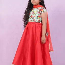 BIBA Girls Turquoise & Red Floral Print Blouse, Lehenga with Dupatta image 3