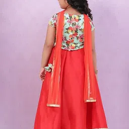 BIBA Girls Turquoise & Red Floral Print Blouse, Lehenga with Dupatta image 2
