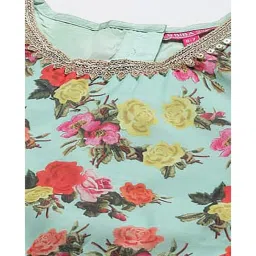 BIBA Girls Turquoise & Red Floral Print Blouse, Lehenga with Dupatta image 4