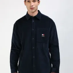 TOMMY HILFIGER Blue Cotton Relaxed Fit Solid Shirt-image-40