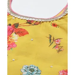 BIBA Girls Lime Yellow Floral Print Blouse, Lehenga with Dupatta image 4
