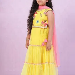 BIBA Girls Lime Yellow Floral Print Blouse, Lehenga with Dupatta image 1